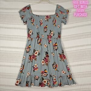 Xhilaration Light Blue Gray Floral Dress w/ Pockets Size XL NEW